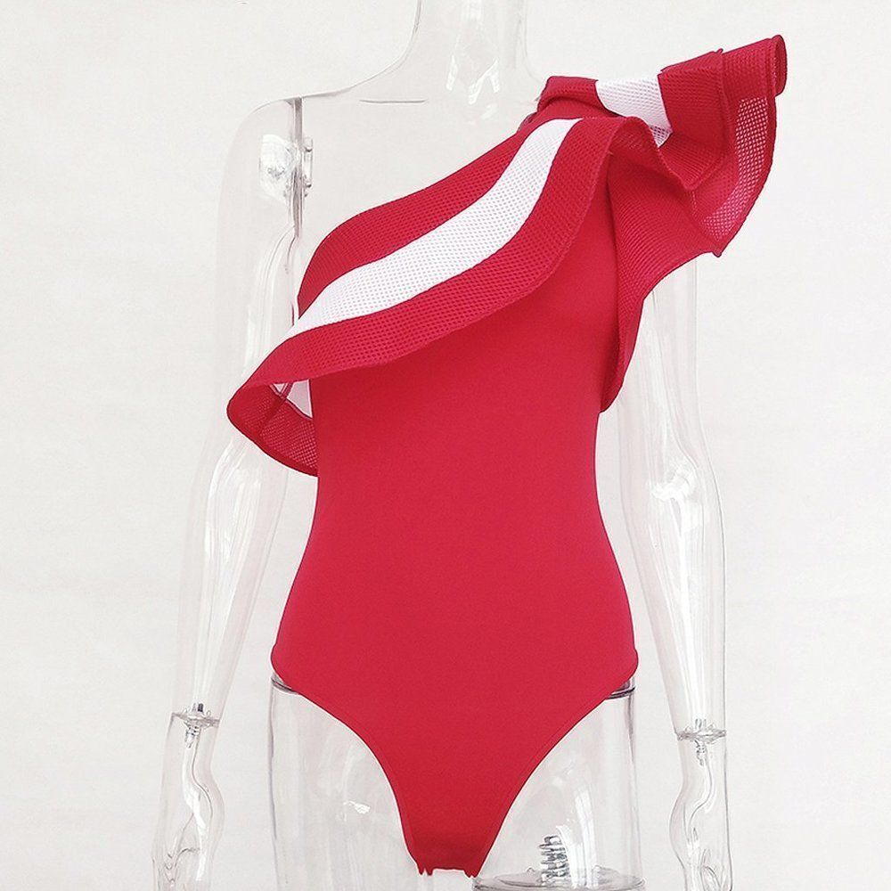 Sexy Ruffle One Shoulder Bodysuit - Picture 1 of 4